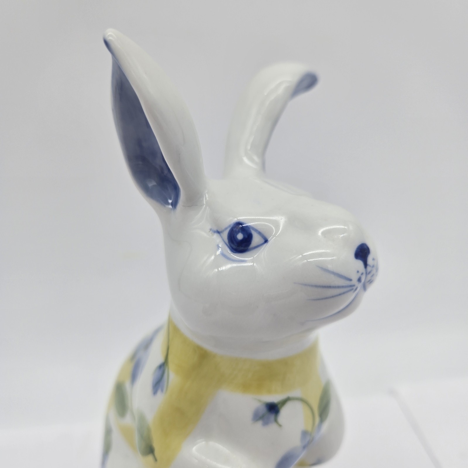 Vtg Andrea by Sadek Bunny Rabbit Yellow Blue Plaid Floral Country 7.5″ Figurine