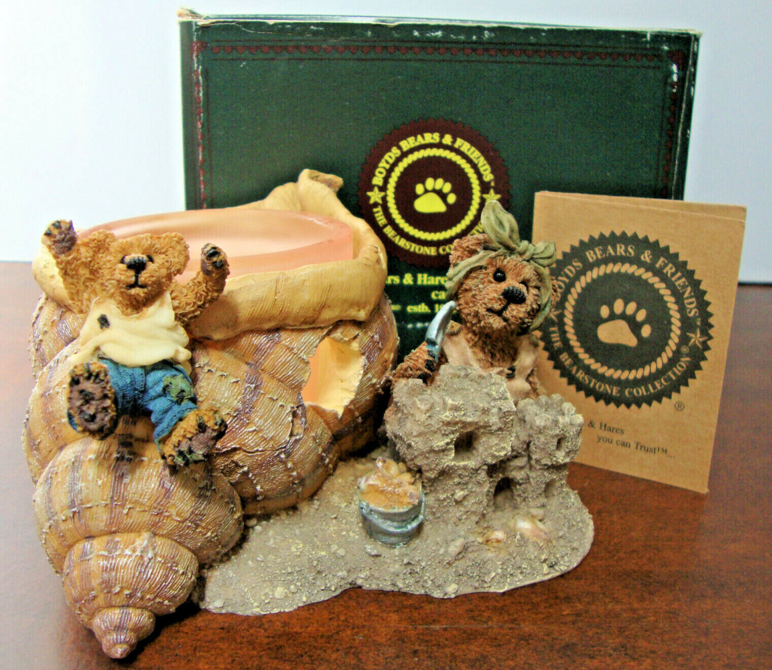 Boyds Bears Candle Holder Sea Shell Whee Figurine 1998 NEW OLD STOCK