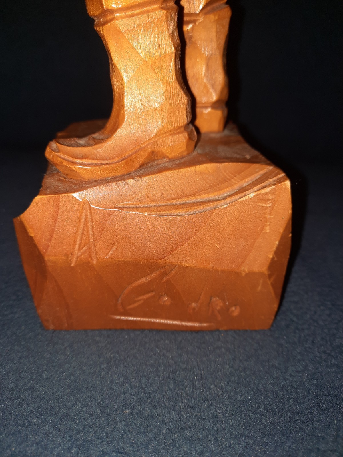 RARE Vtg Amede Godro Handcarved WOOD Fisherman Statue Quebec Artist Signed *Read