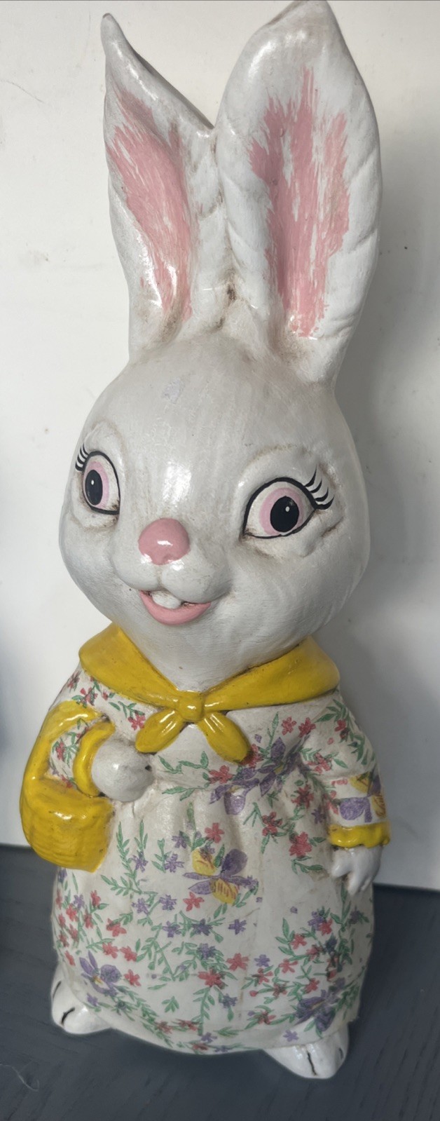 vintage Hand painted ceramic bunny figurine Couple Set 1960s 11” Tall