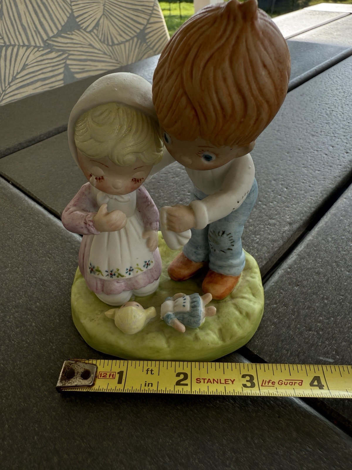 Hand Painted Figurine Statue Boy Wiping Girl’s Tears 5”x 3” Hobbiest Made