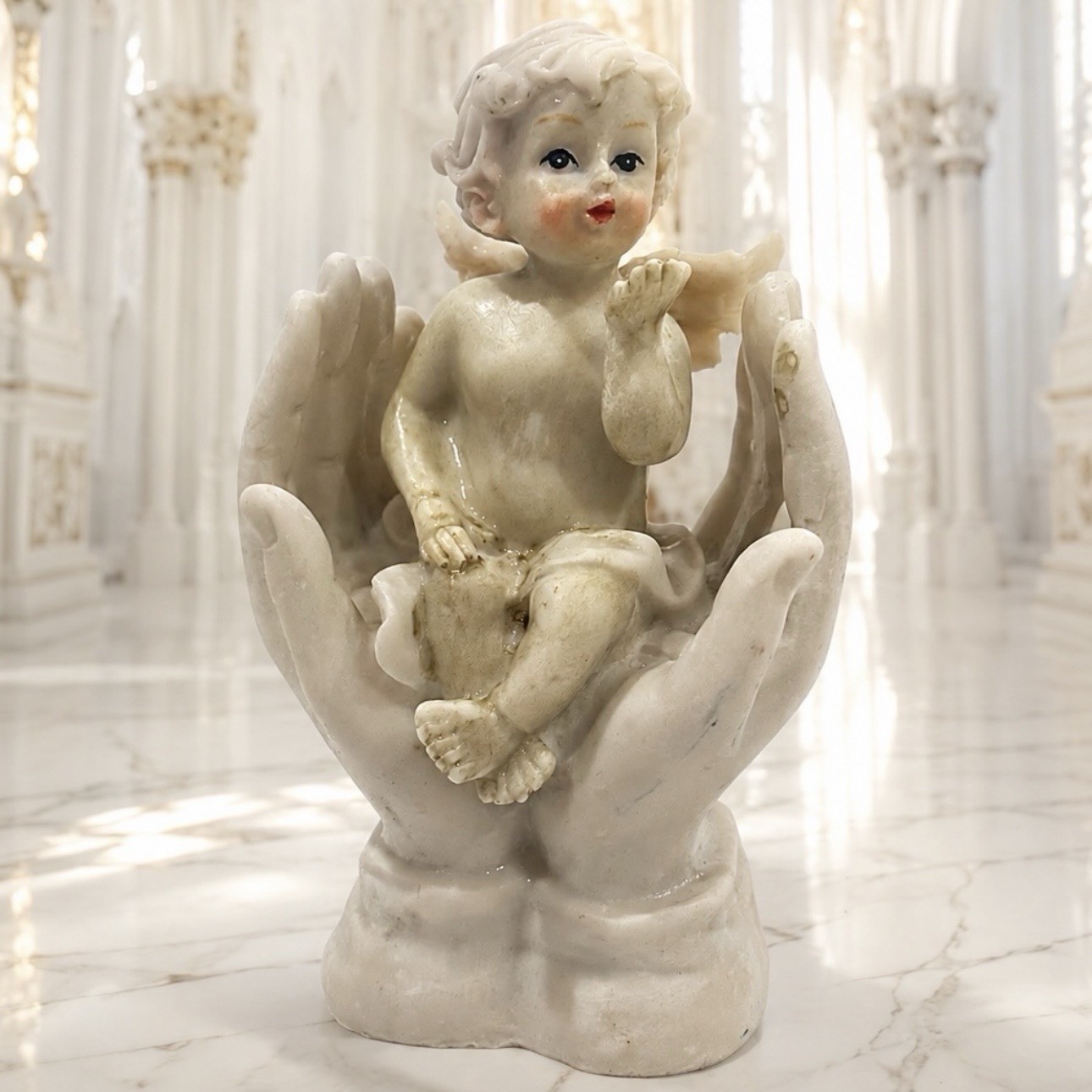 Original Vintage Bisque Porcelain Angel Cupid Cherub Figure Fine Art Antique 5”