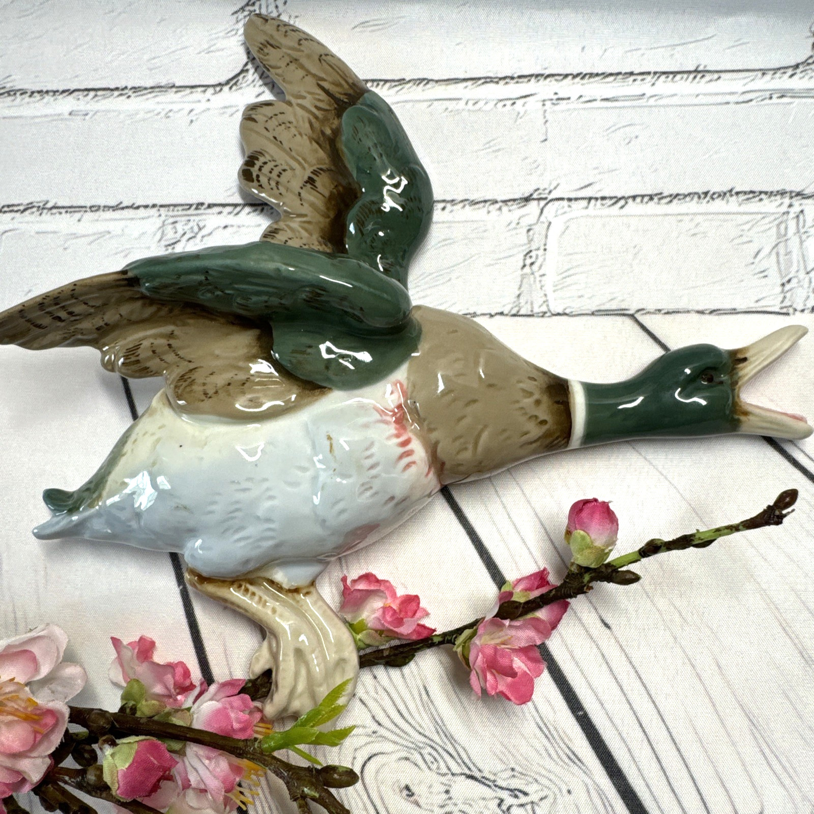 VTG Royal Dux Porcelain Duck Figurine Hand Painted Wall pocket 1930s Czechia 8”8