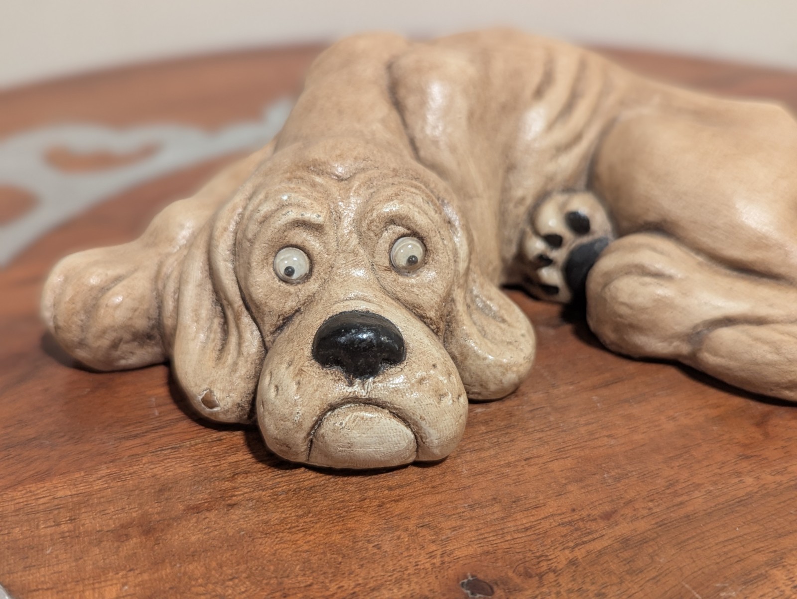 Vintage Plaster Or Chalkware Sad Hound Dog With Googly Eyes