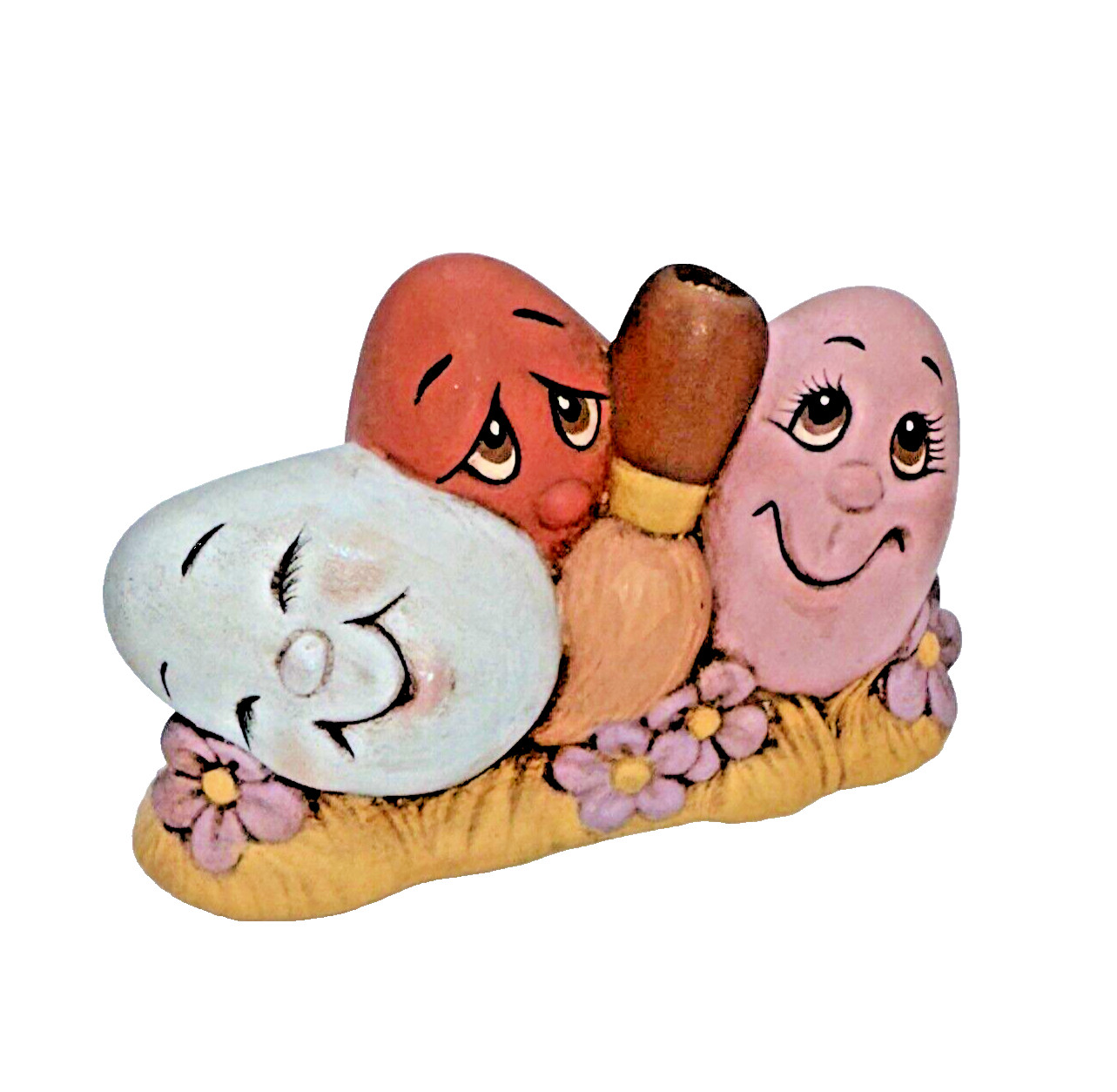 VTG Mid Century Kitschy Anthropomorphic Handpainted Ceramic Triple EGG Figurine