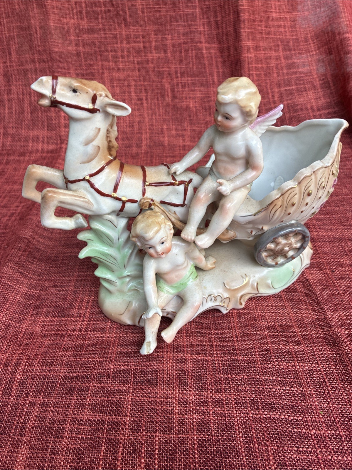 UCAGCO Japan Hand Painted Cherub & Deer Figurine Vintage Porcelain
