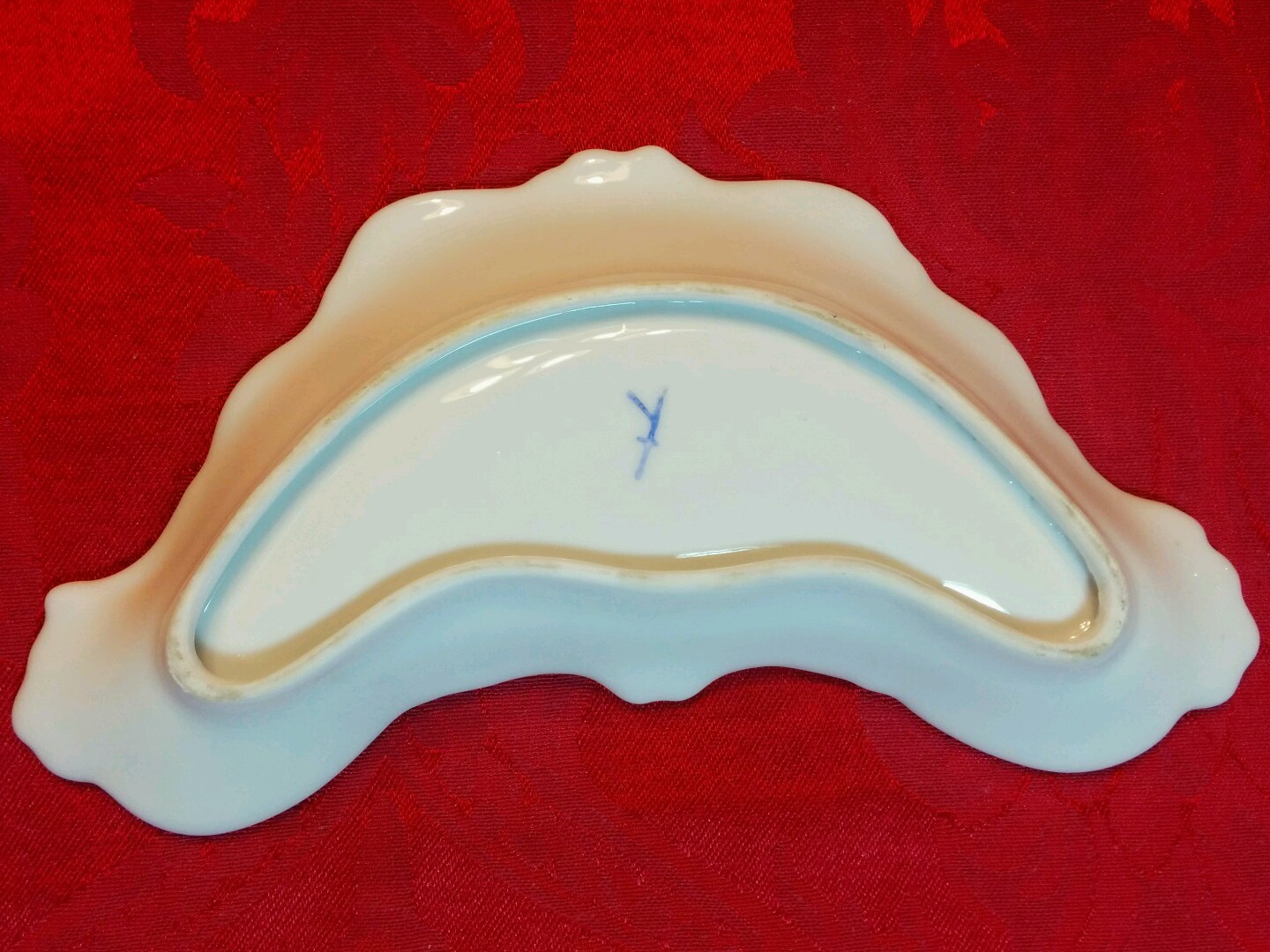 Early Charles Sadek Co. Inc Porcelain Crescent Dish Pink Rose Floral Gold Gilt