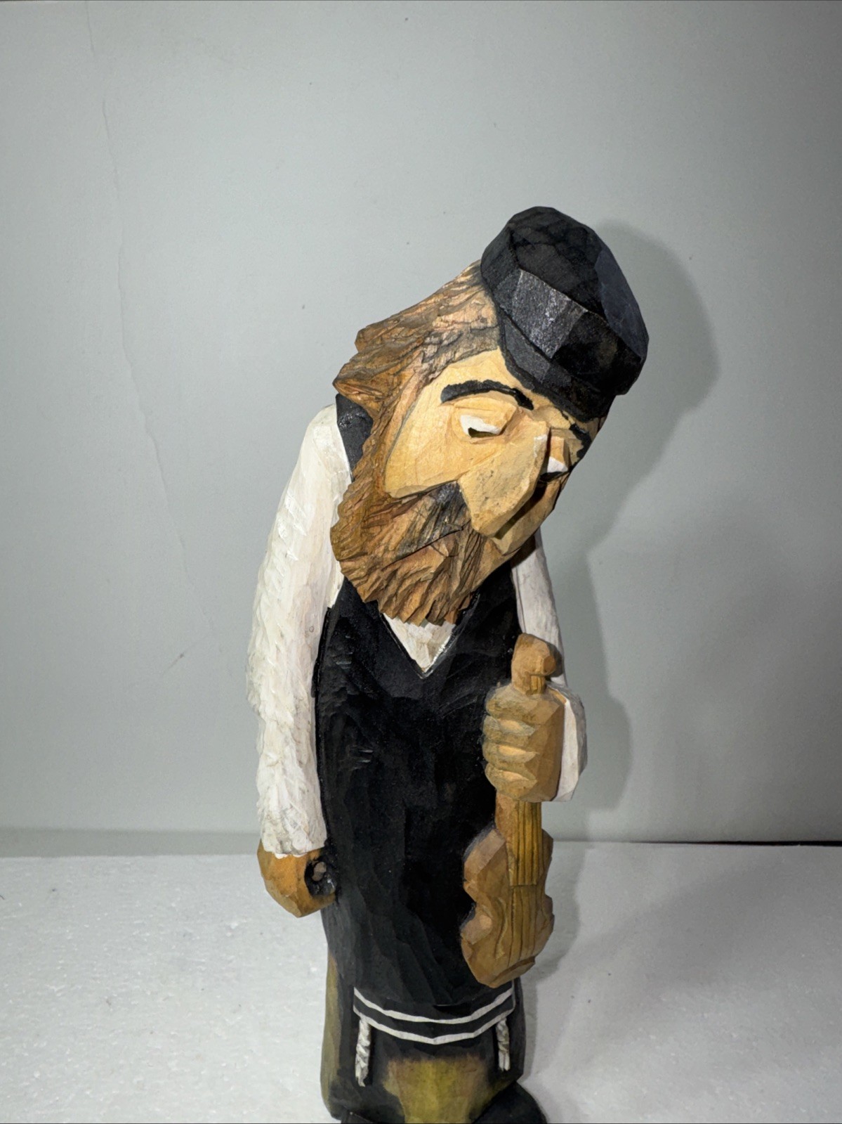 Hand Carved Wooden Man With Fiddle Fork Art