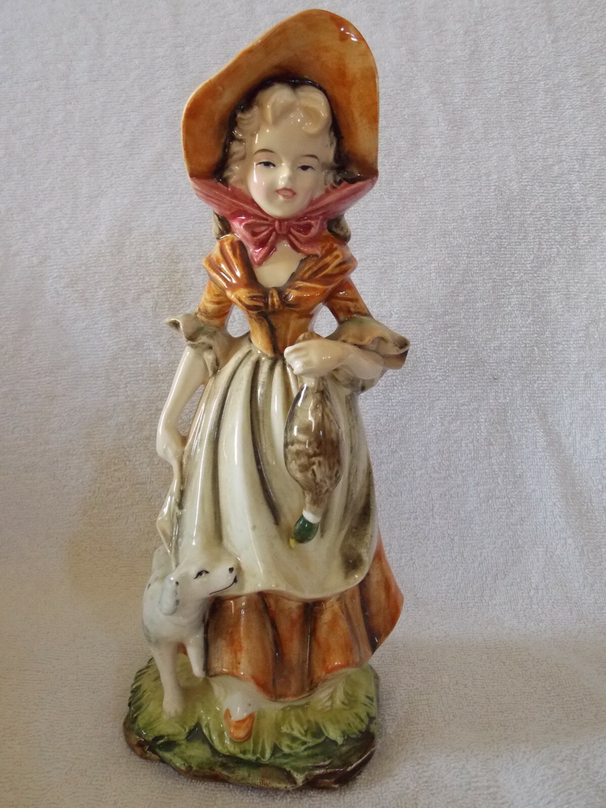Vintage West Pac Woman Girl With Duck, Dog 11″ Inches Tall Porcelain Figurine
