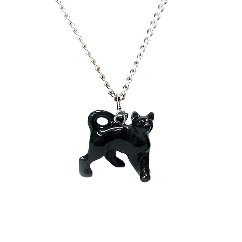 Little Critterz Jewelry – Black Cat Silver Plated – Pendant Porcelain Jewelry
