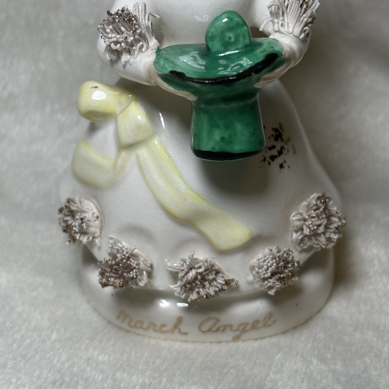 Vintage Napco Girl Angel March Birthday 1294 Japan Figurine Spaghetti Glass