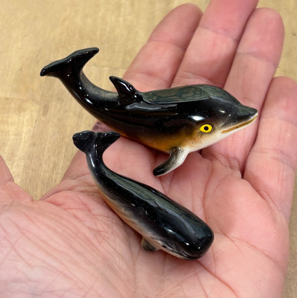 Vintage Miniature Whale and Dolphin Figurines, Bone China, Dolphin 2.5″l