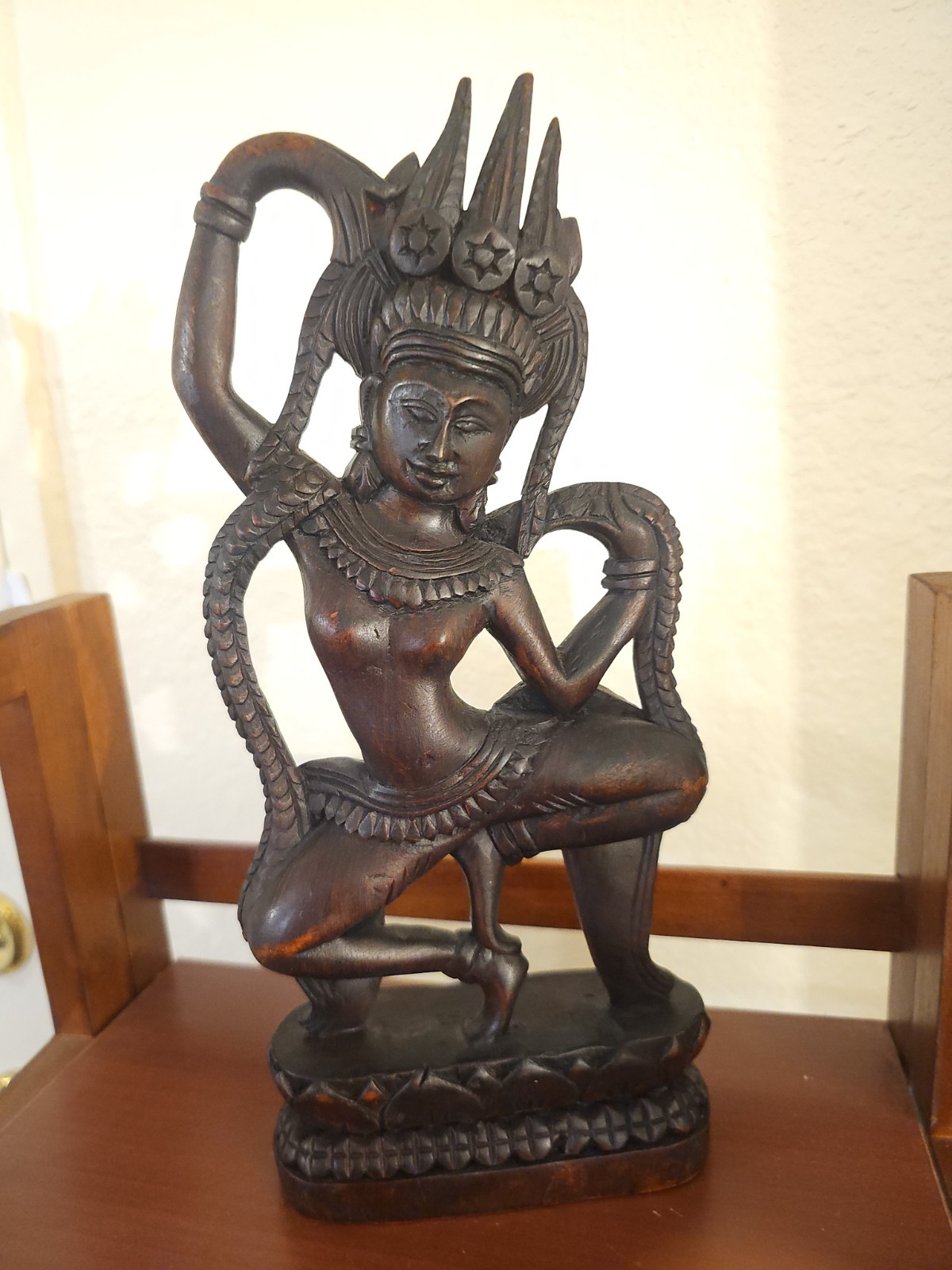 Teakwood Cambodian Apsara Celestial Spiritual Dancer 20th Century Khmer Regime