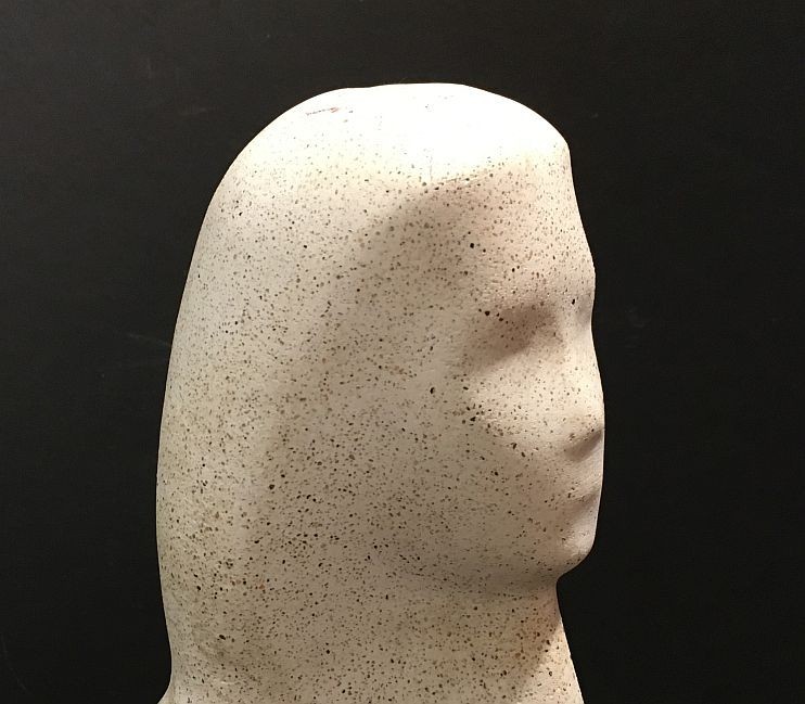 Art sculpture. Brutalist/ Modernist. Very heavy faux stone / clay on black base.
