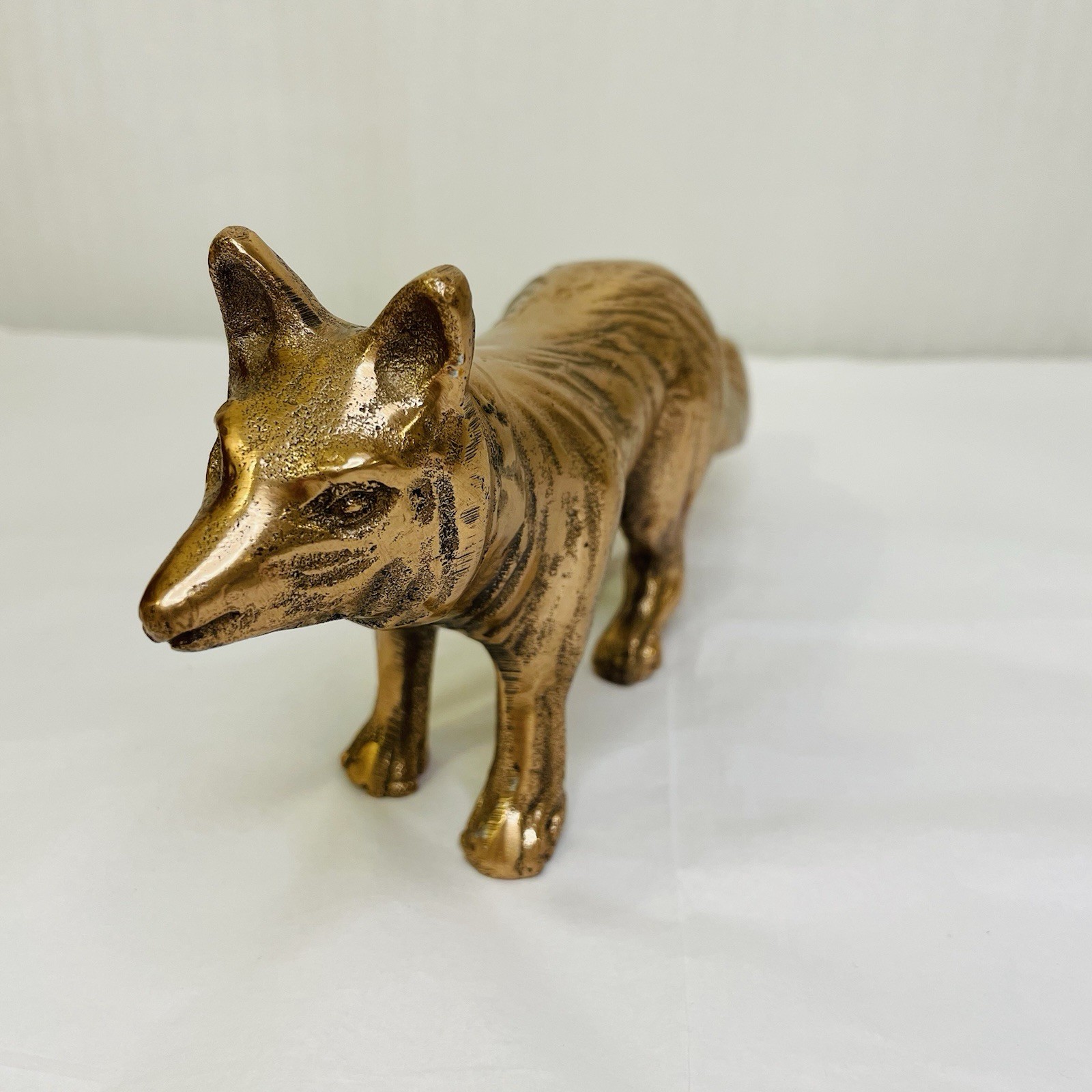 Copper Tone Standing Fox Figure Metal 8.5″ Long Use for Decor Excellent Cond