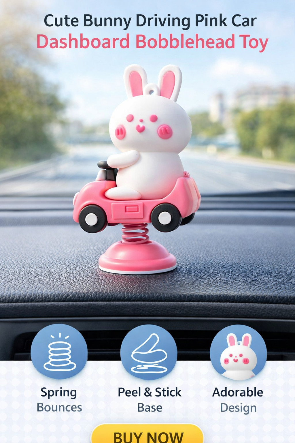 Cute Car Dashboard Bobblehead Toy Animal Decor Bunny Bear Pig Spring Ornament