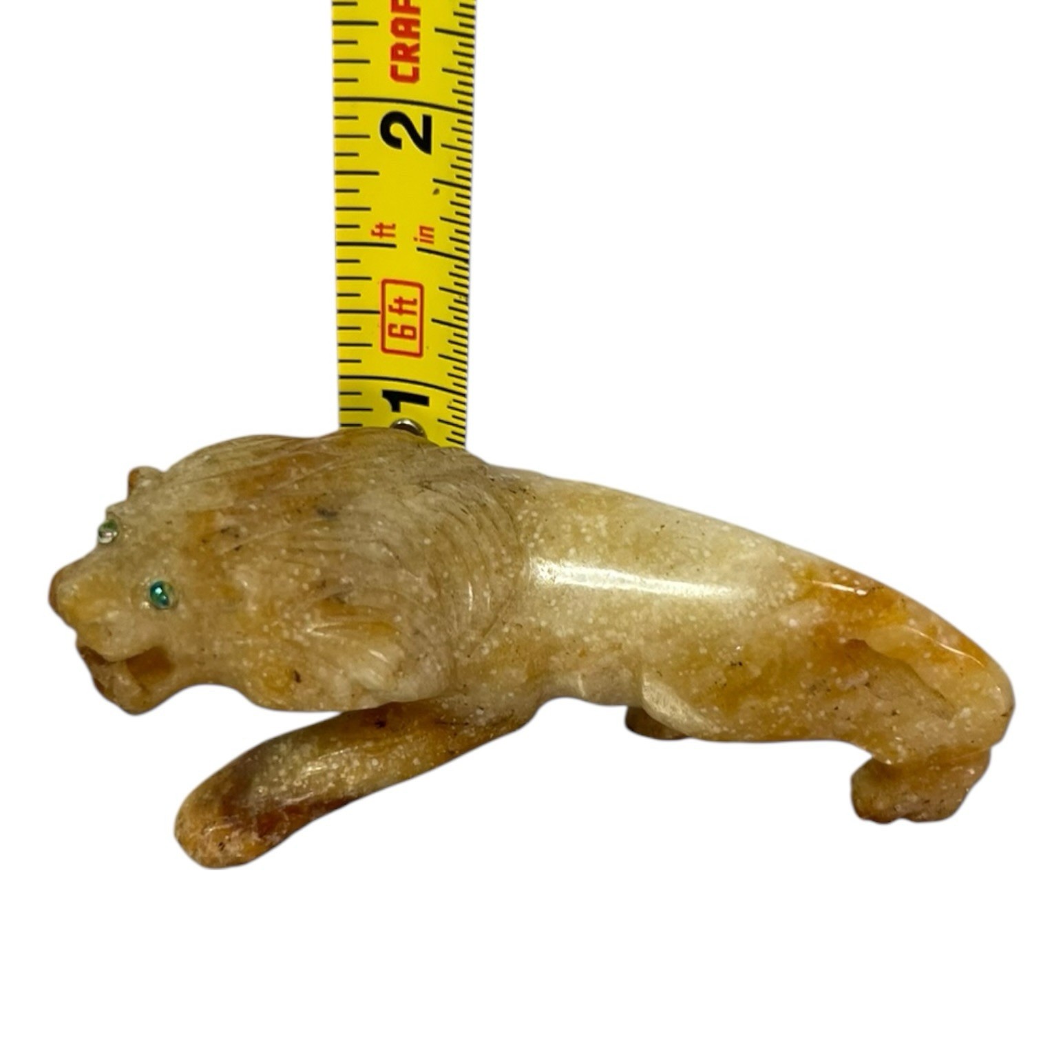Vintage LION sculpture in natural Onyx Marble stone. 3” Long