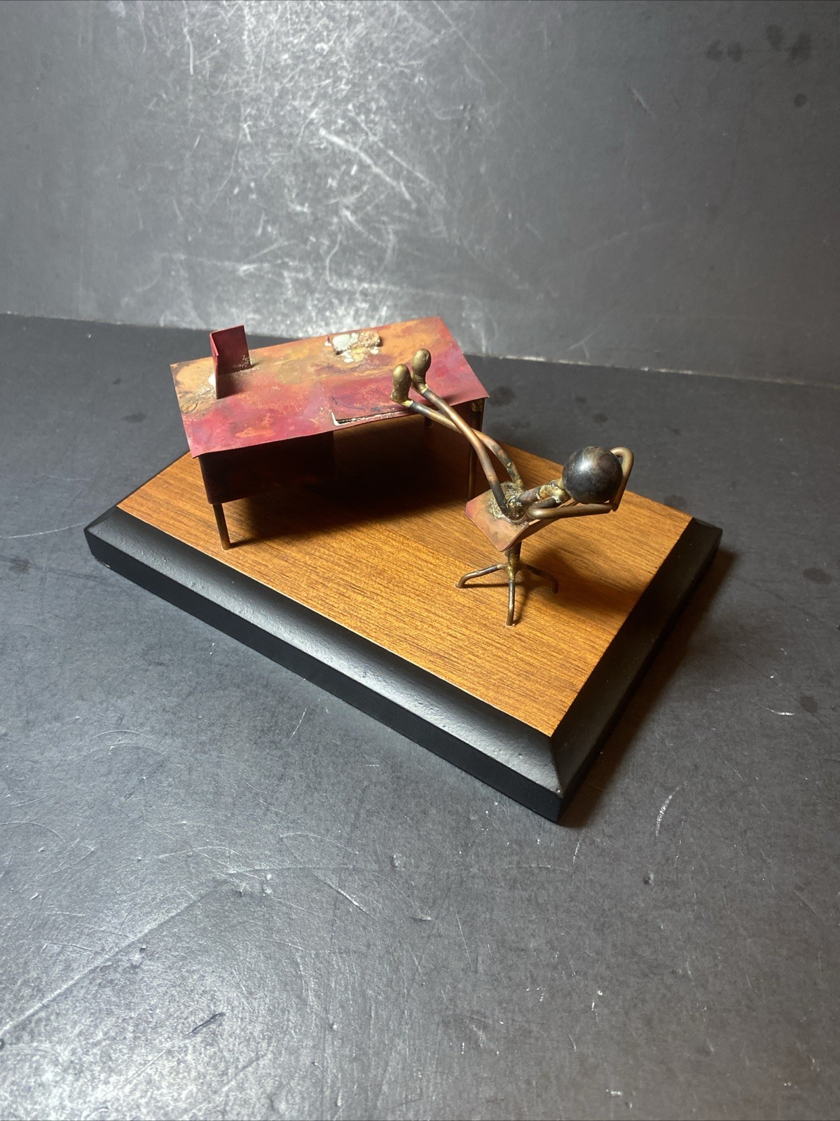 vintage 1980’s metal Sculpture Teacher Businessman Relaxing Desk Unknown Artist
