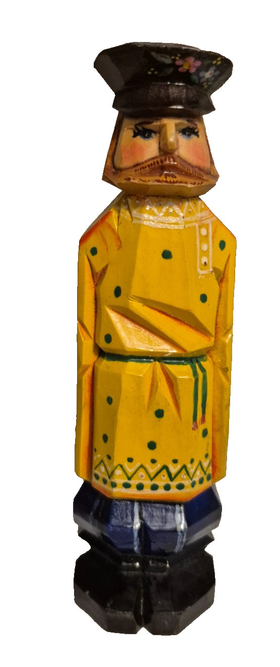 Hand Wood Carved and Painted Folk Art Historical Figurine Artist Signed