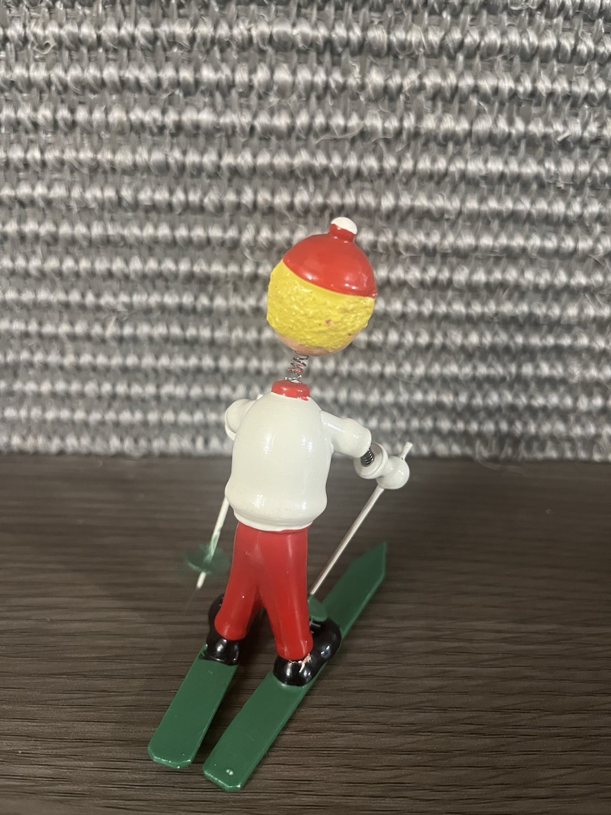 Vintage Goula Spain Wooden Skier Figurine