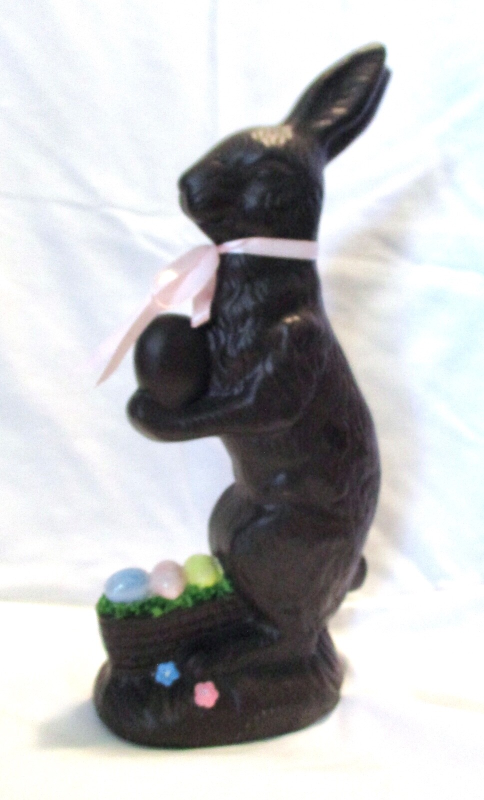 REDWARE CLAY CHOCOLATE EASTER BUNNY RABBIT w/EGGS IN BASKET 12.25″ TALL FIGURINE