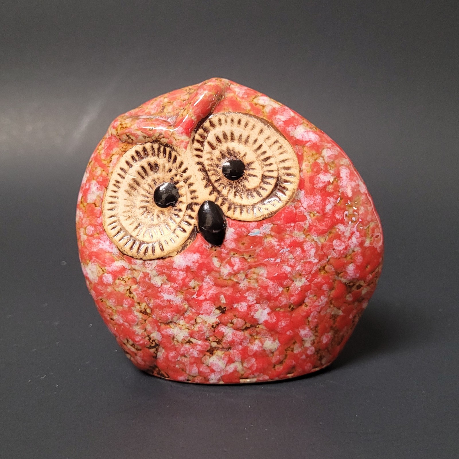 Set of 2 Small Ceramic Owls with Speckled Glaze Red Orange Brown Tan 3″ Tall