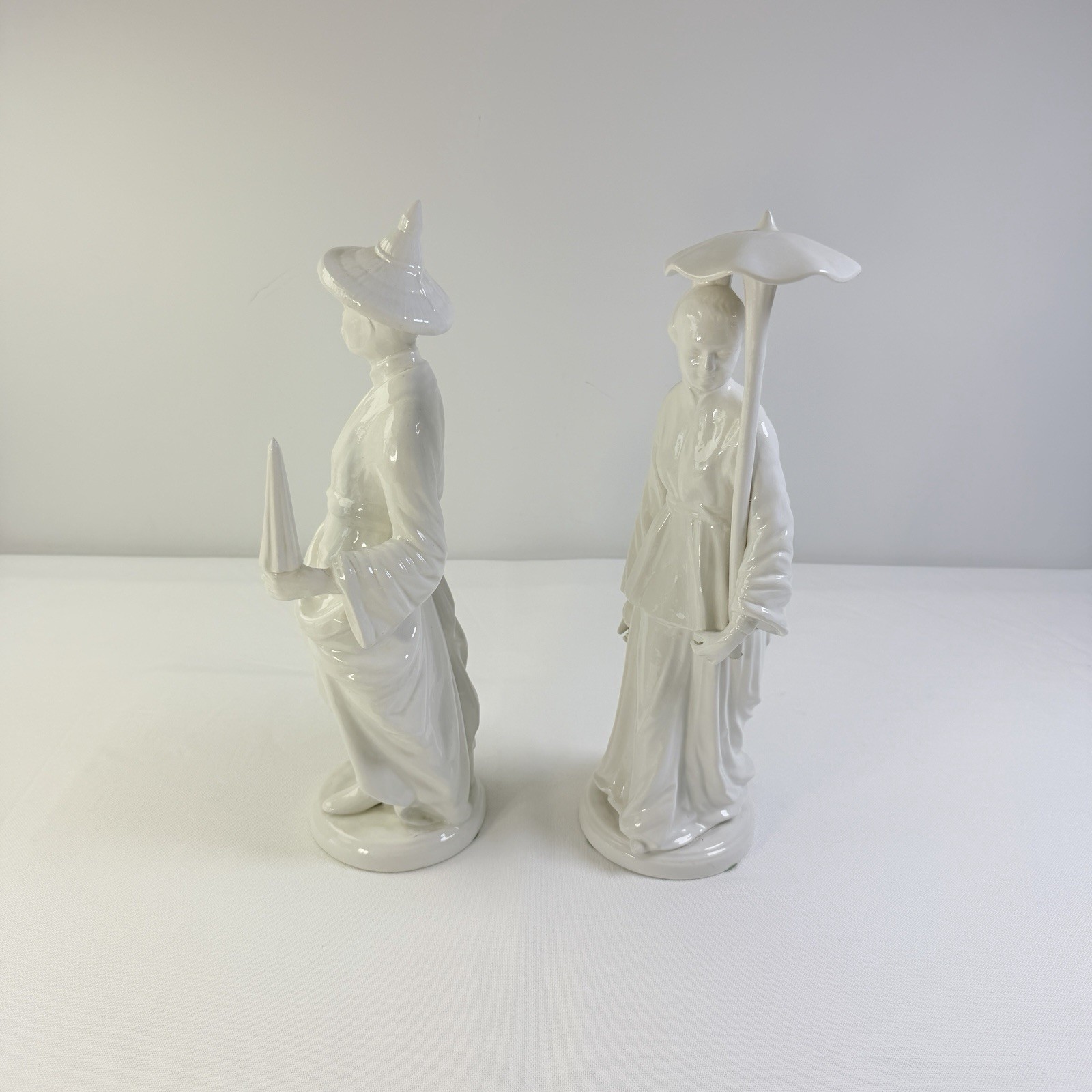 Ethan Allen White Porcelain Statues Set of 2 Italy Asian Figurines 16” RN 48864