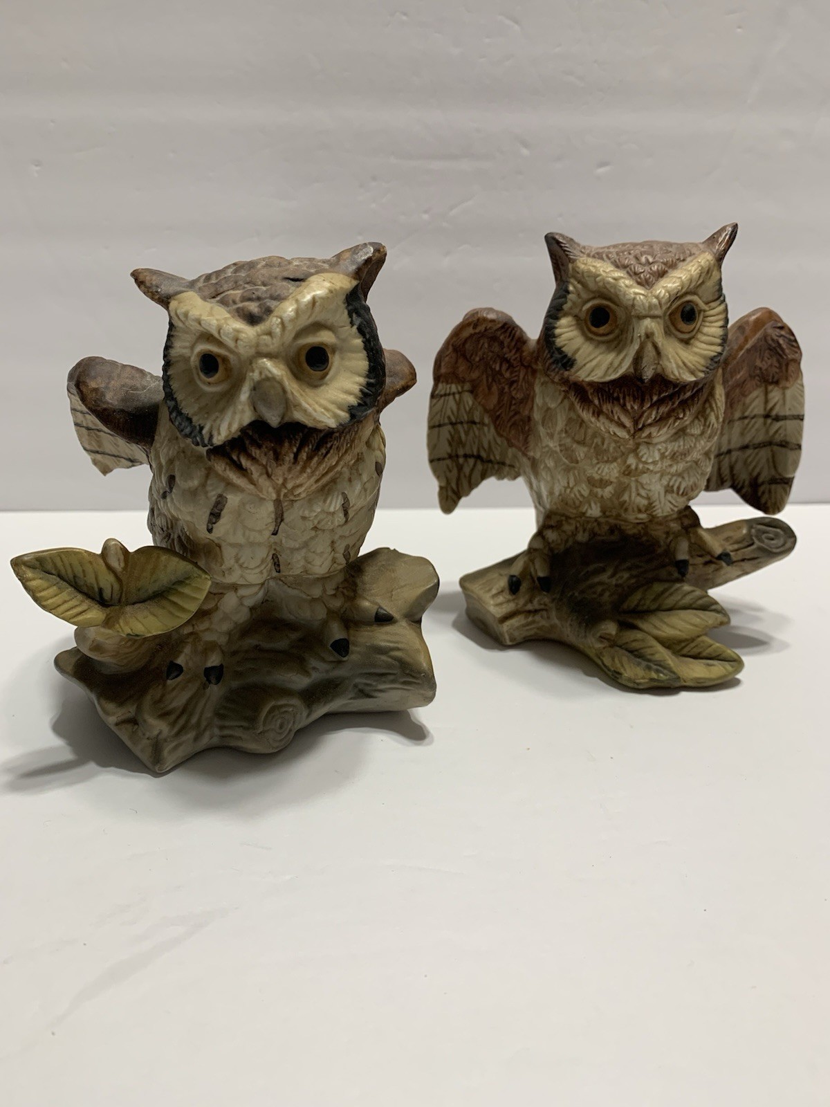 Vintage 4.75” Porcelain Owl Figurines Made In Korea Set of 2