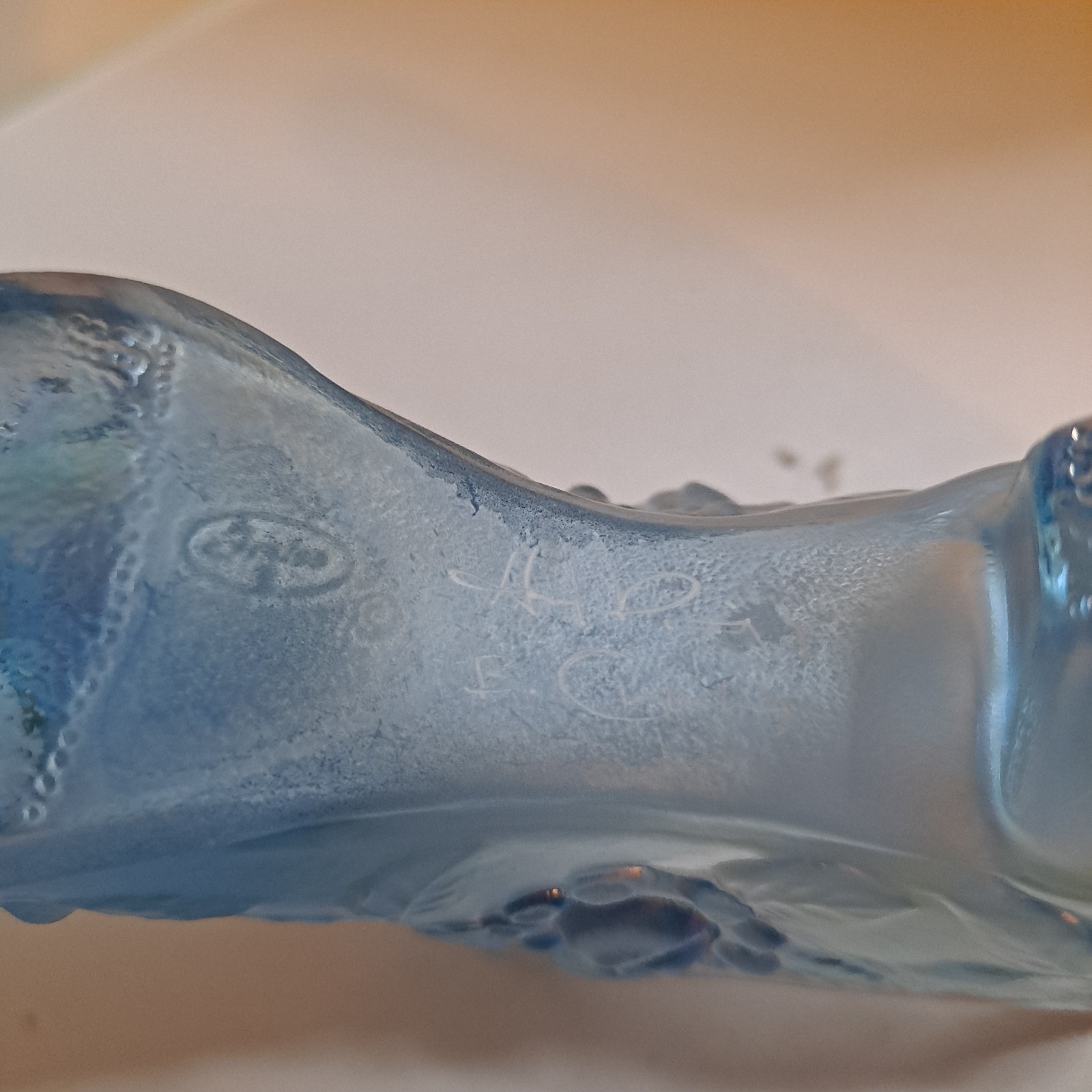 Fenton Art Glass Shoe/Slipper Iridescent Blue Hand Painted 5″