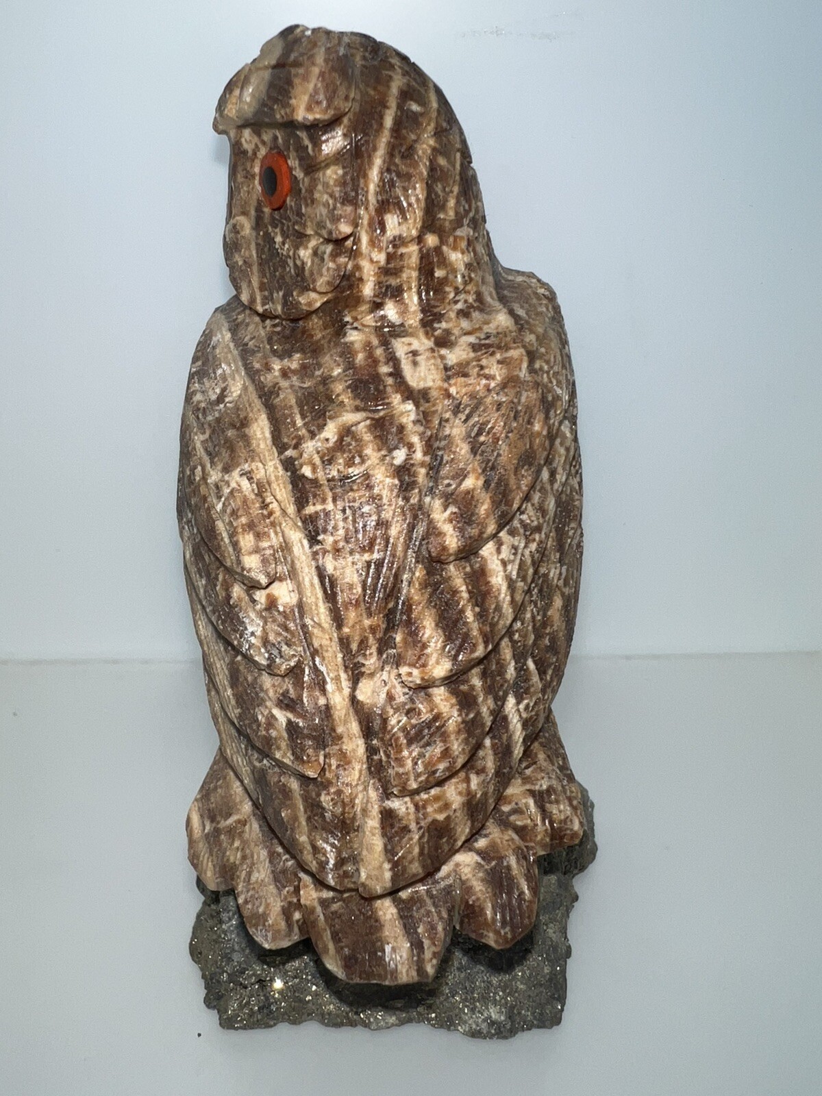 Hand Carved Multigemstone Sculpture Owl Made In Peru. 4.75 Inches Tall