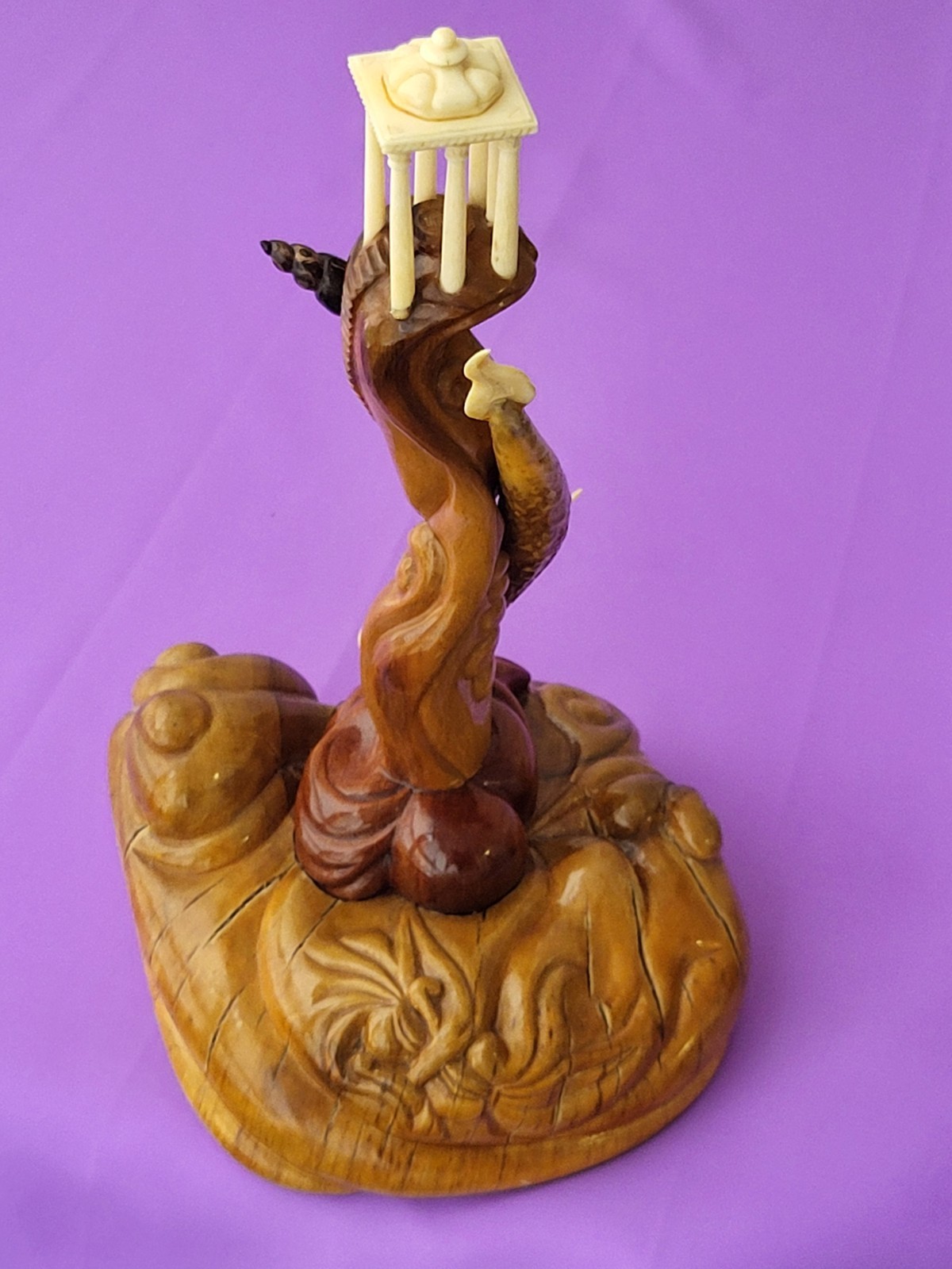 Vintage wooden carved sculpture Handmade statuette figurine on a marine theme