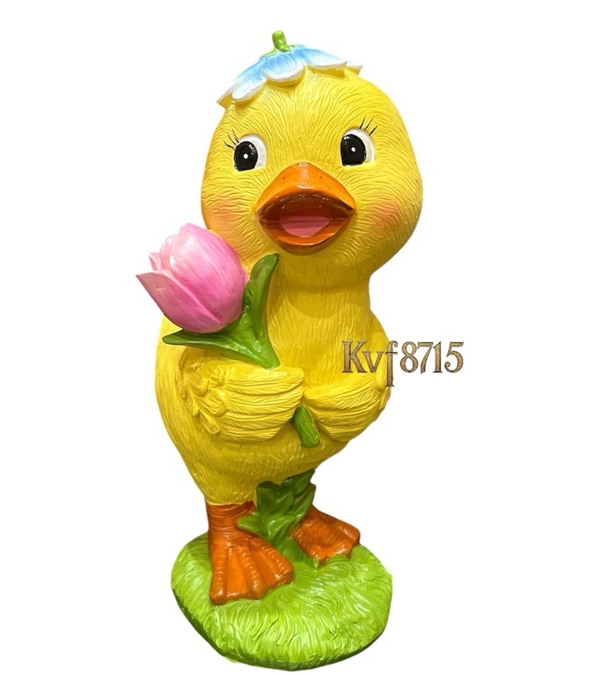 Easter Spring Duck Holding Flower Tulip Resin Figurine Tabletop Decor 10″