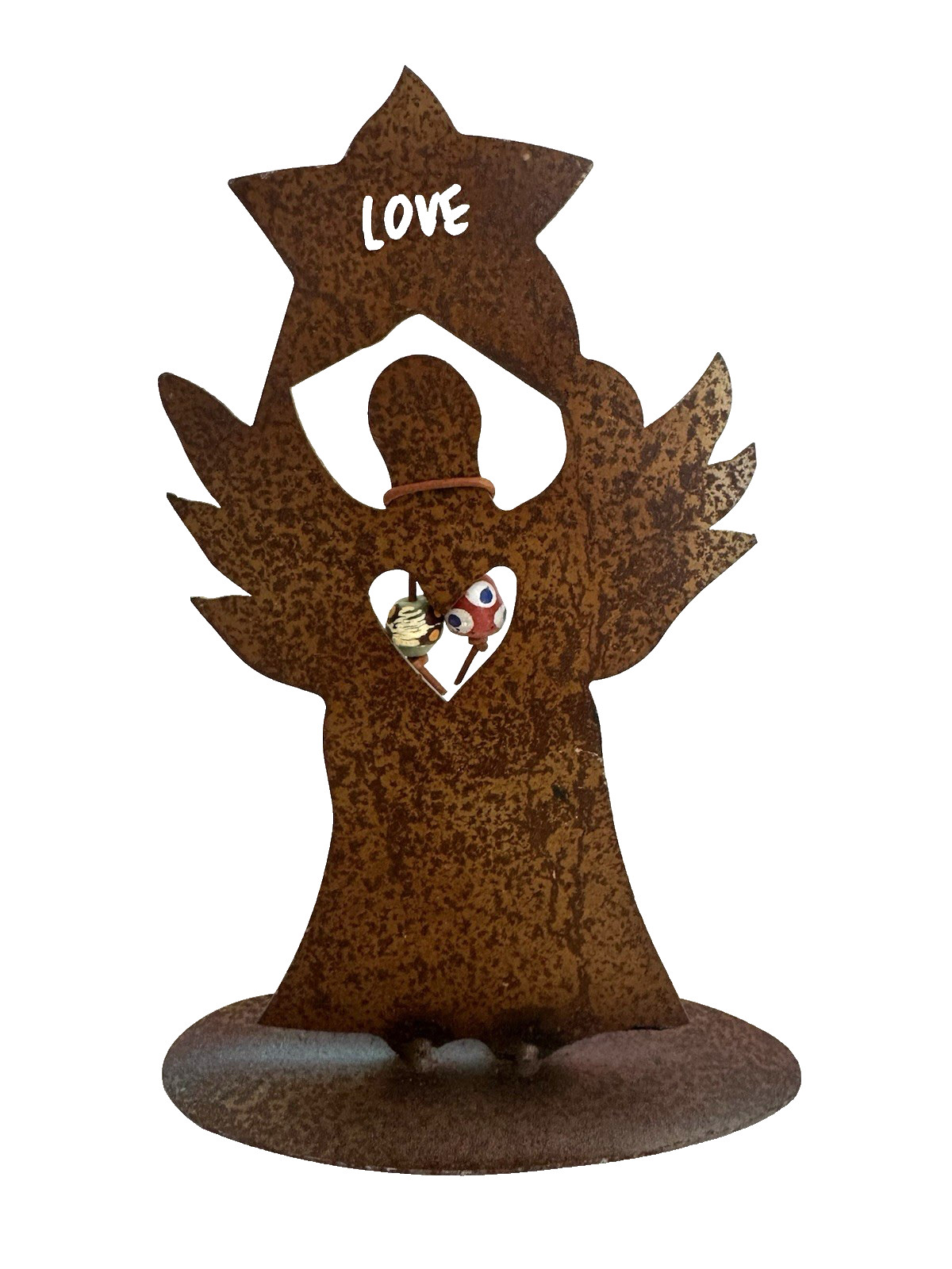 Jes Maharry Angel + Star Rustic Metal Sculpture Love Peace Beads Signed 2019