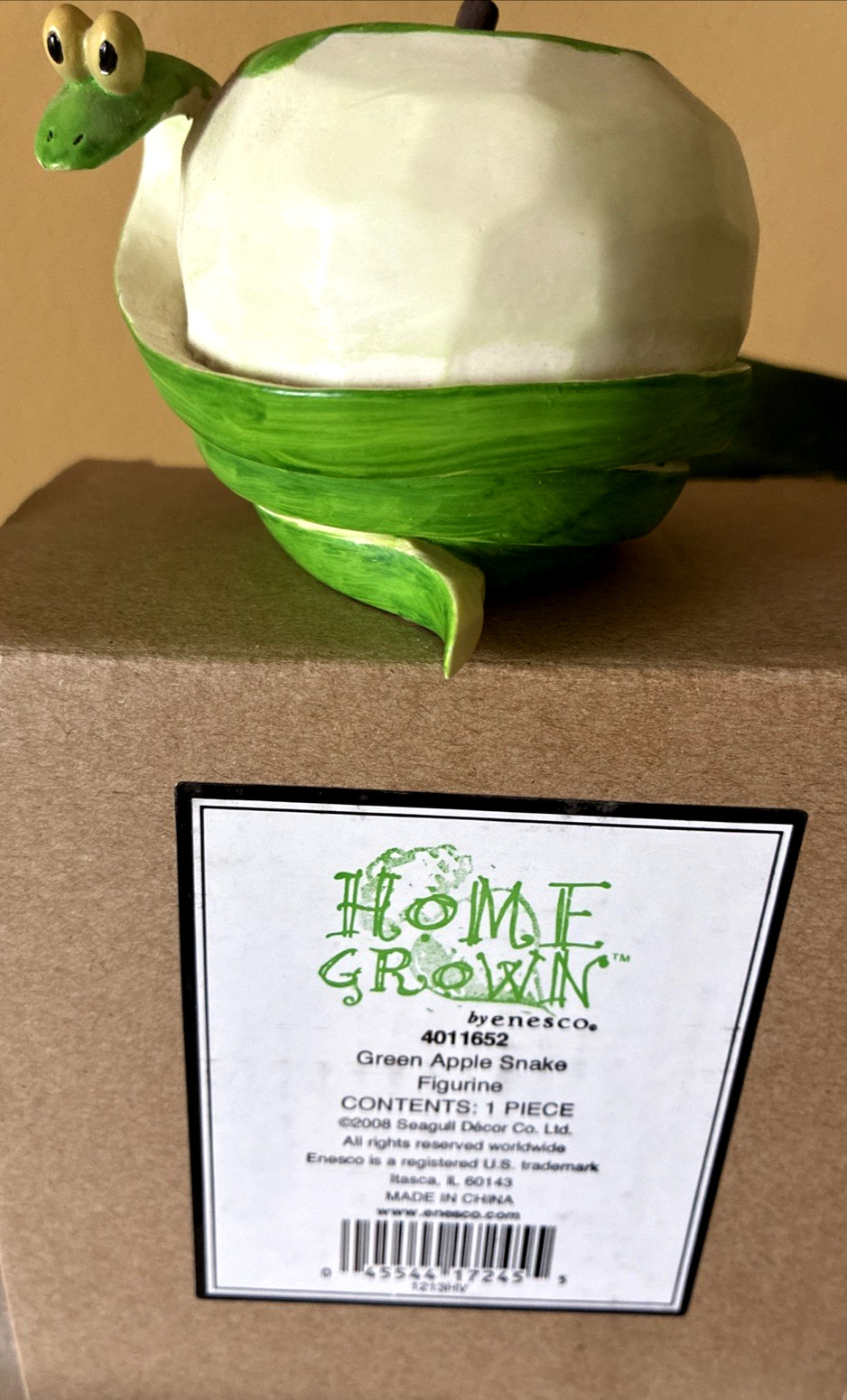 Enesco Home Grown Green Apple Snake Figurine 2008 Original Box 4011652