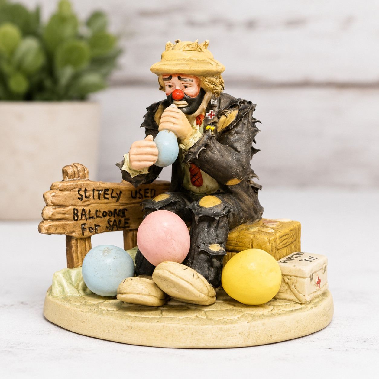 Flambro Porcelain Clown Figurine, Signed by Emmett Kelly Jr., Hand Painted, 1998
