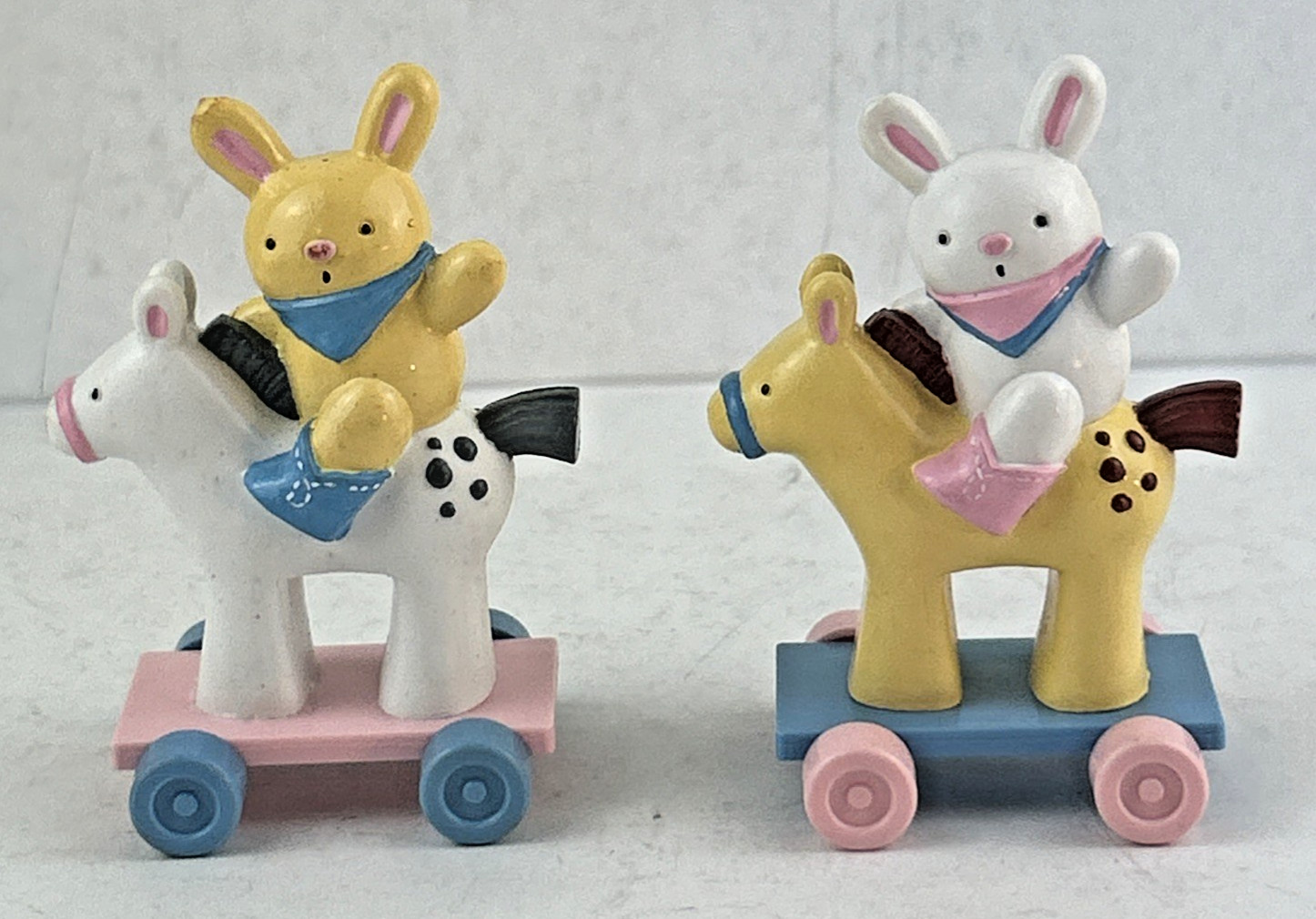 Hallmark Heartline Merry Miniatures 1989 Bunny Cart Rabbit Horse Easter Lot Of 2
