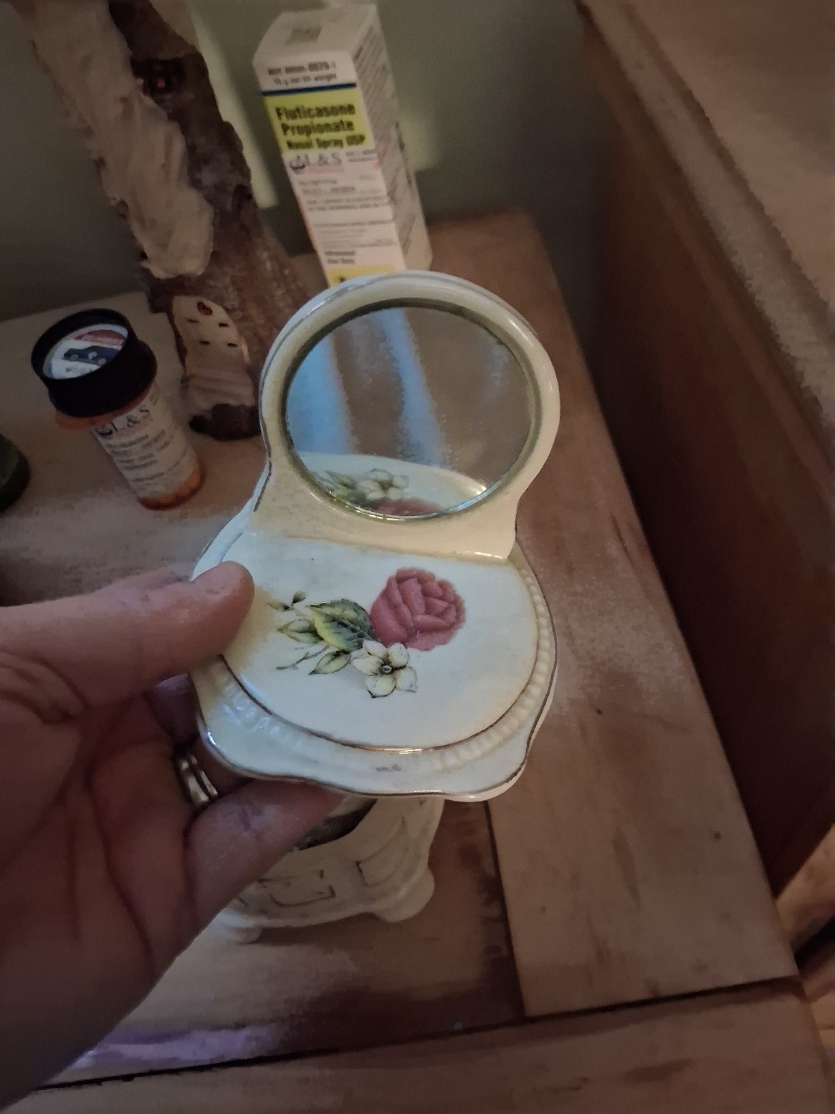 Vintage Porcelain Hand-painted Footed Trinket Box