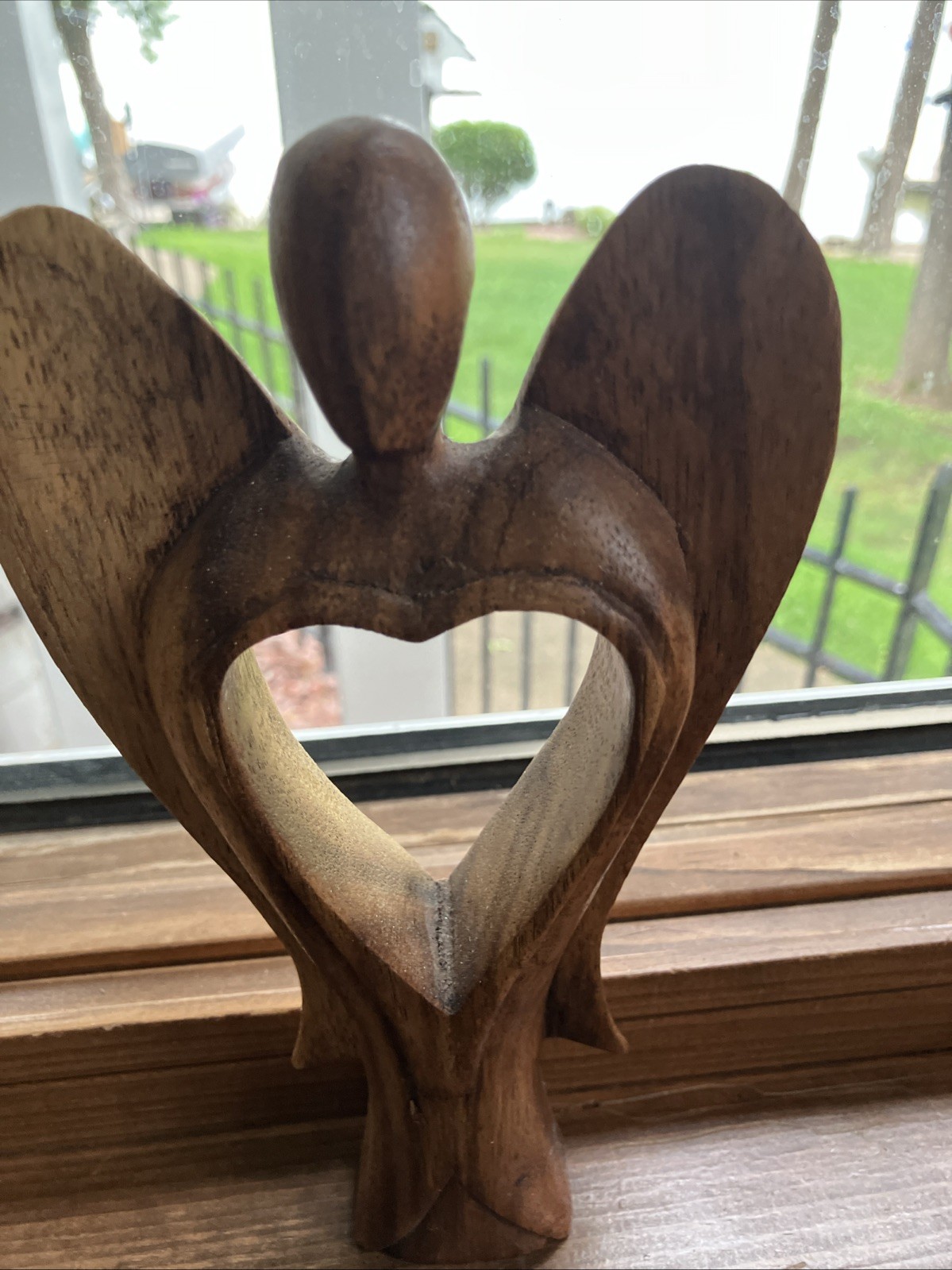 Serrv Int Wood Carved Angel Figure Heart Center Acacia Wood Artisan Handcrafted
