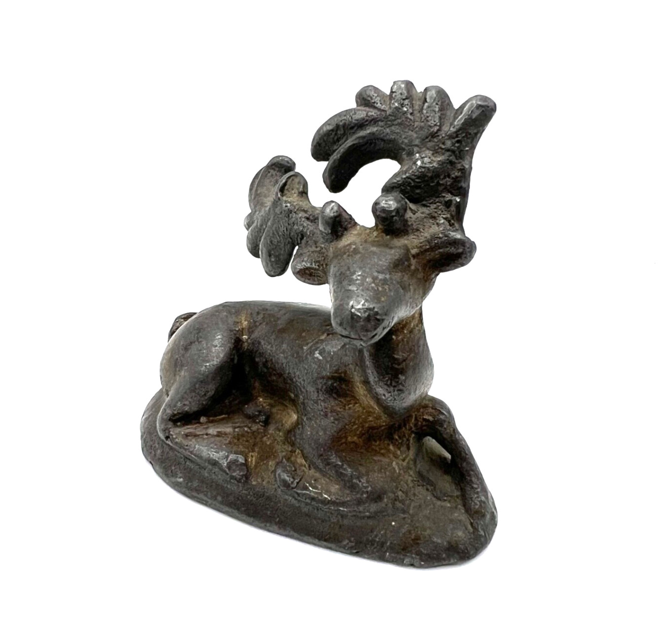 Vintage Cast Iron Reclining Deer Figurine Antique Metal Stag Paperweight