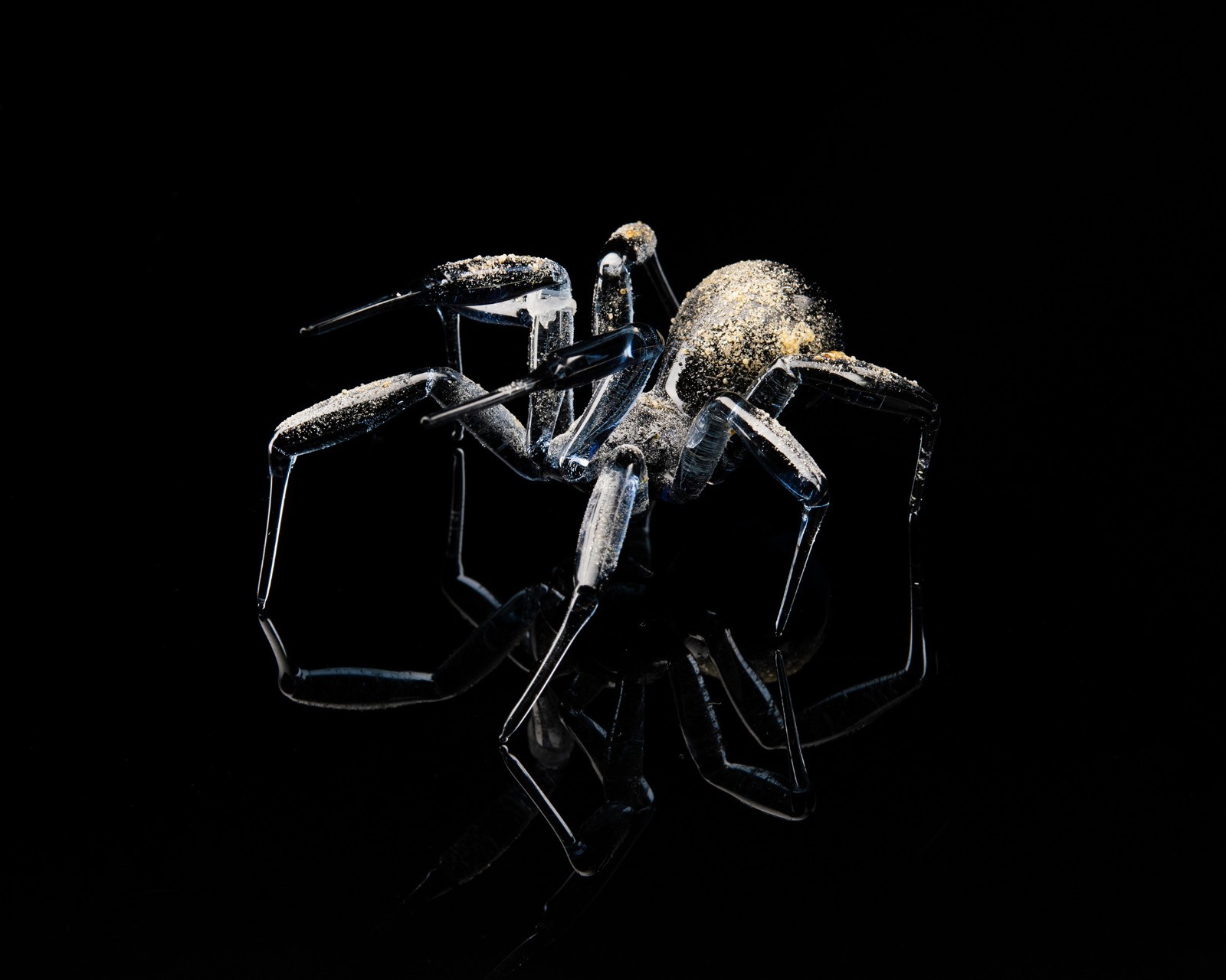 Black Gray Glass Spider Figurine – Purple and Teal Miniature Insect – Handmade