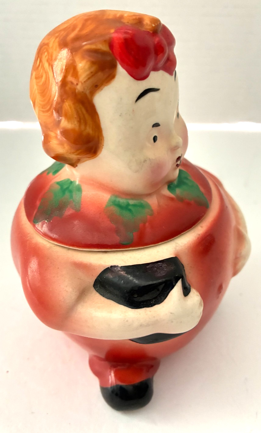 Vintage 1942 PEEDEE Orchard Fruit Kid CHARLIE CHERRY Ceramic Jam Jelly Jar