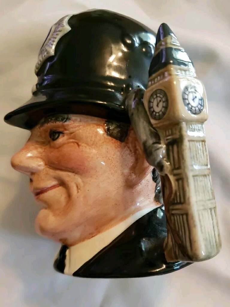 Royal Doulton D6762 Character Jug London Bobby England Large 4″ 1985 Big Ben