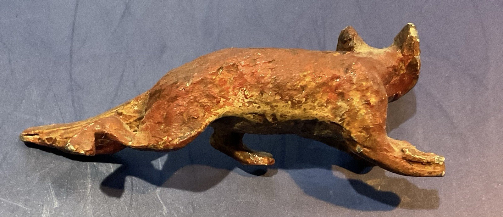 Crouching Painted Metal Fox Figure