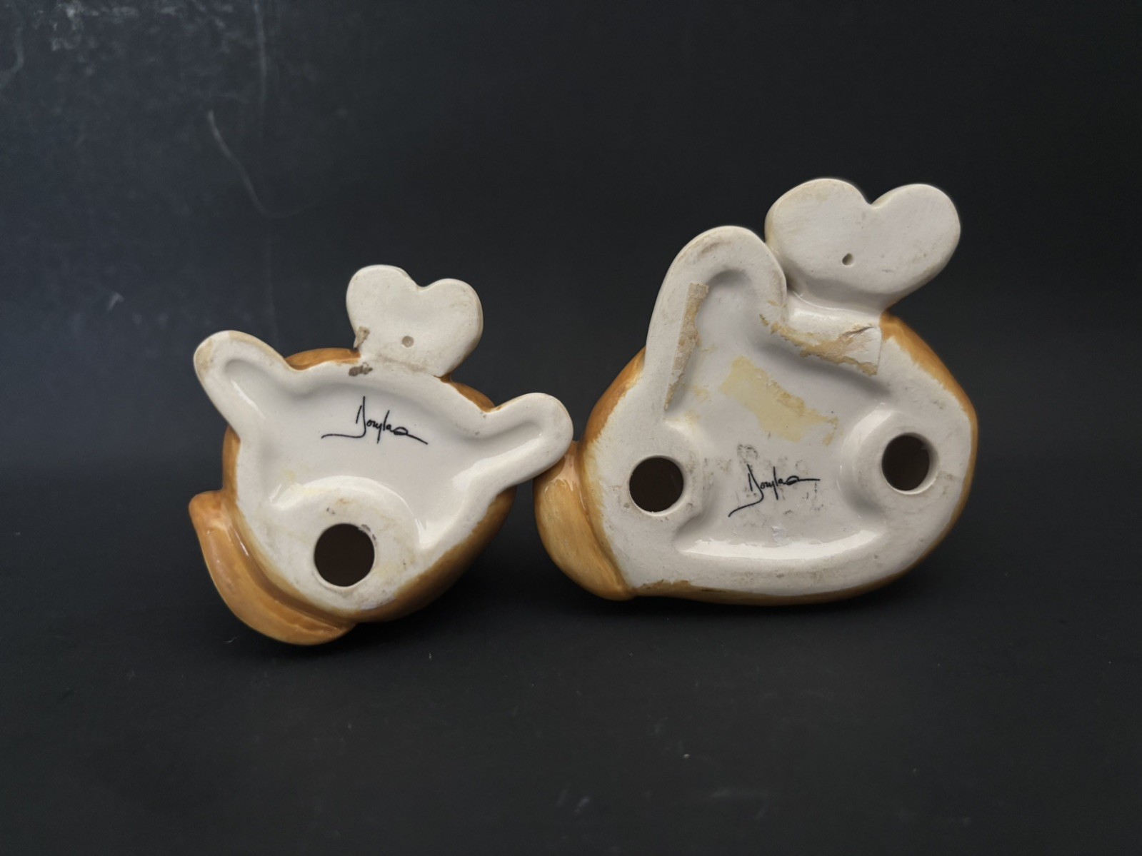 2 Douglas Russ Berrie Ceramic Whimsical Dog Figurine Vintage Rare