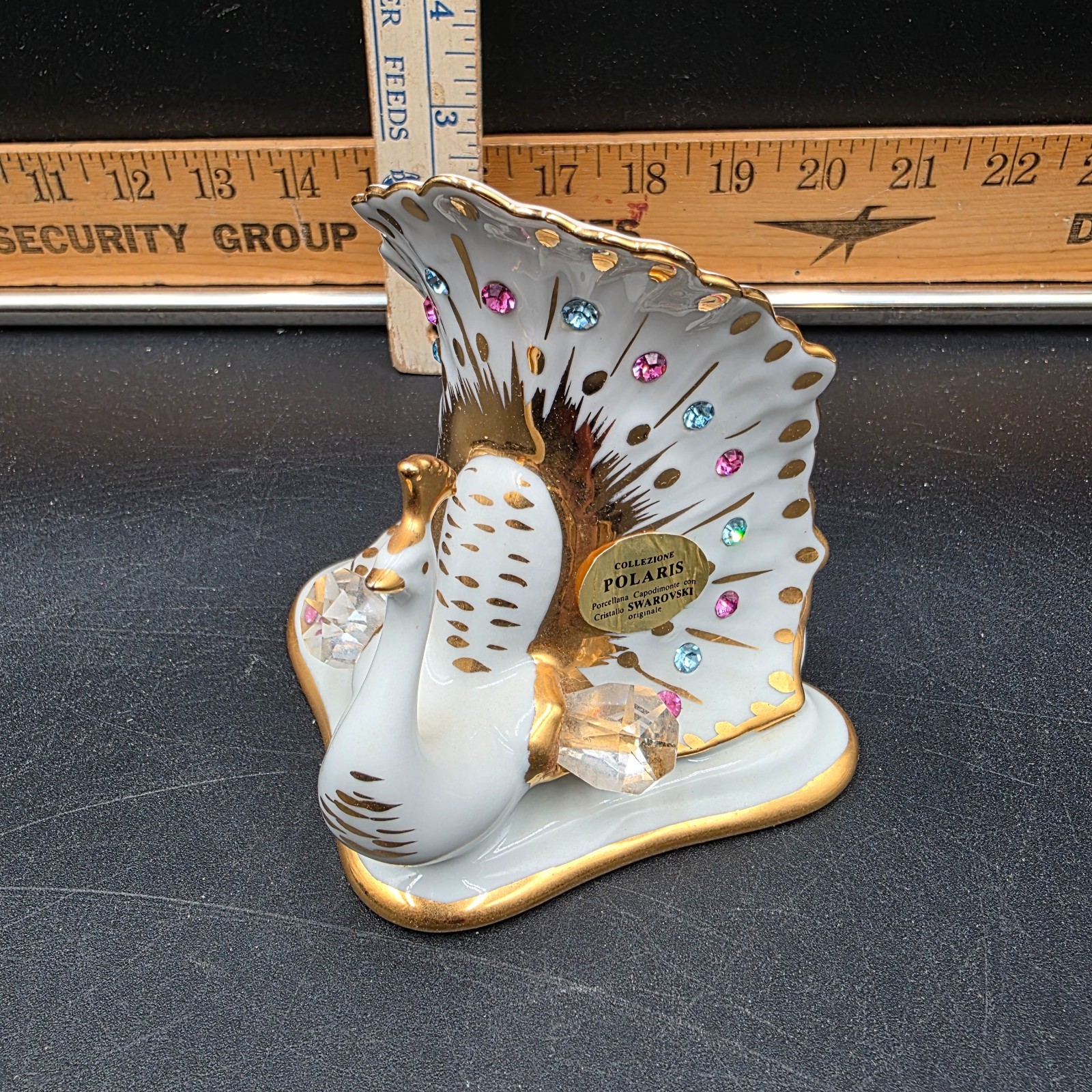 Vintage Capodimonte Porcelain Peacock Figurine Swarovski Crystals Italy
