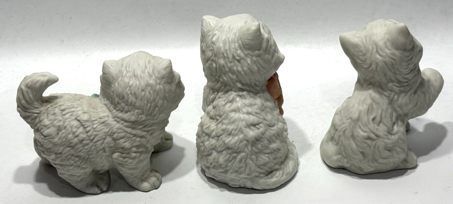 Set of 3 Vintage Homco White Persian Cats Kittens Figurines #1413 , 1428