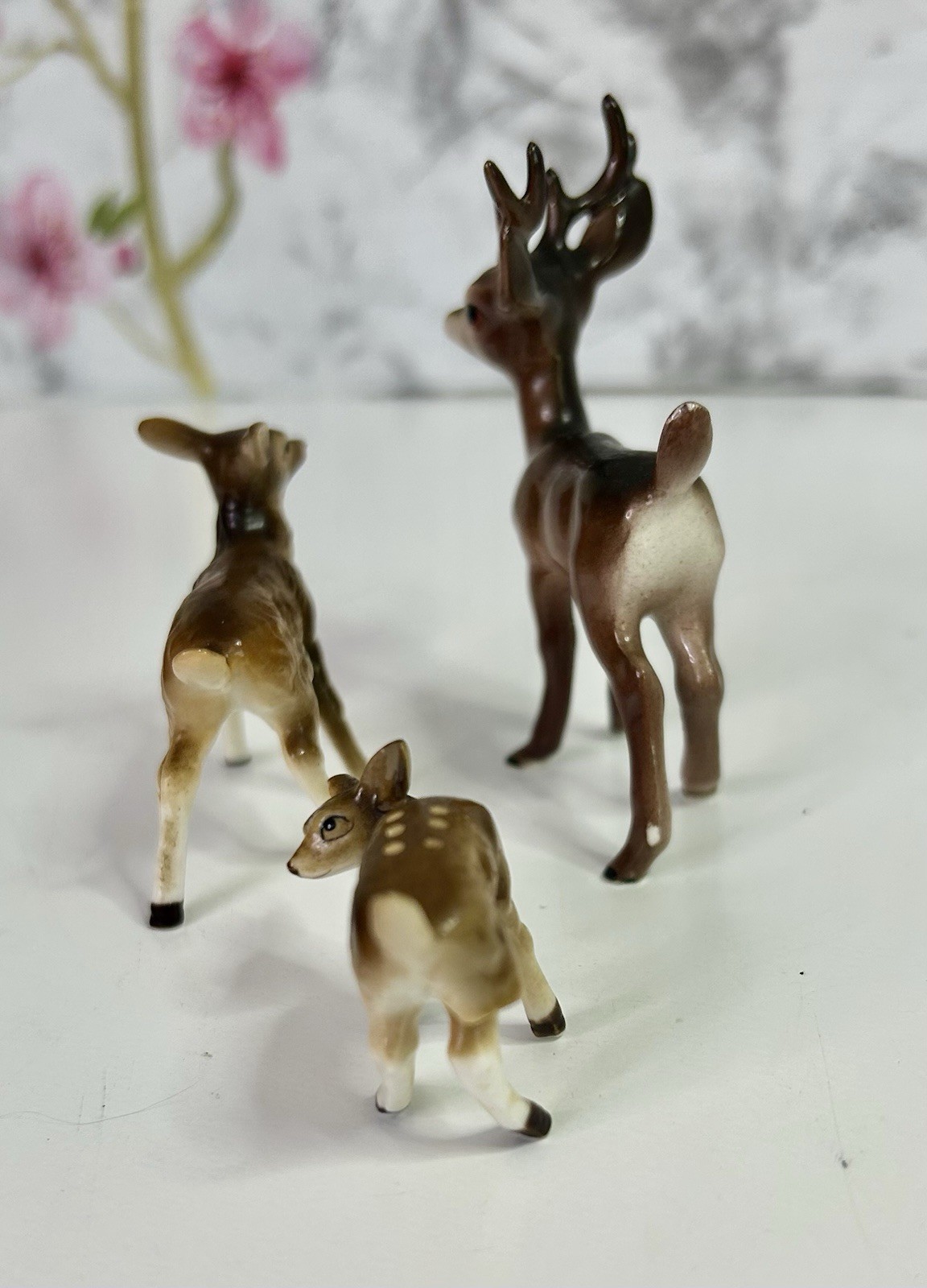 Vintage Japan Porcelain Deer Family Figurine Set 3 Buck Fawn MCM READ As Is