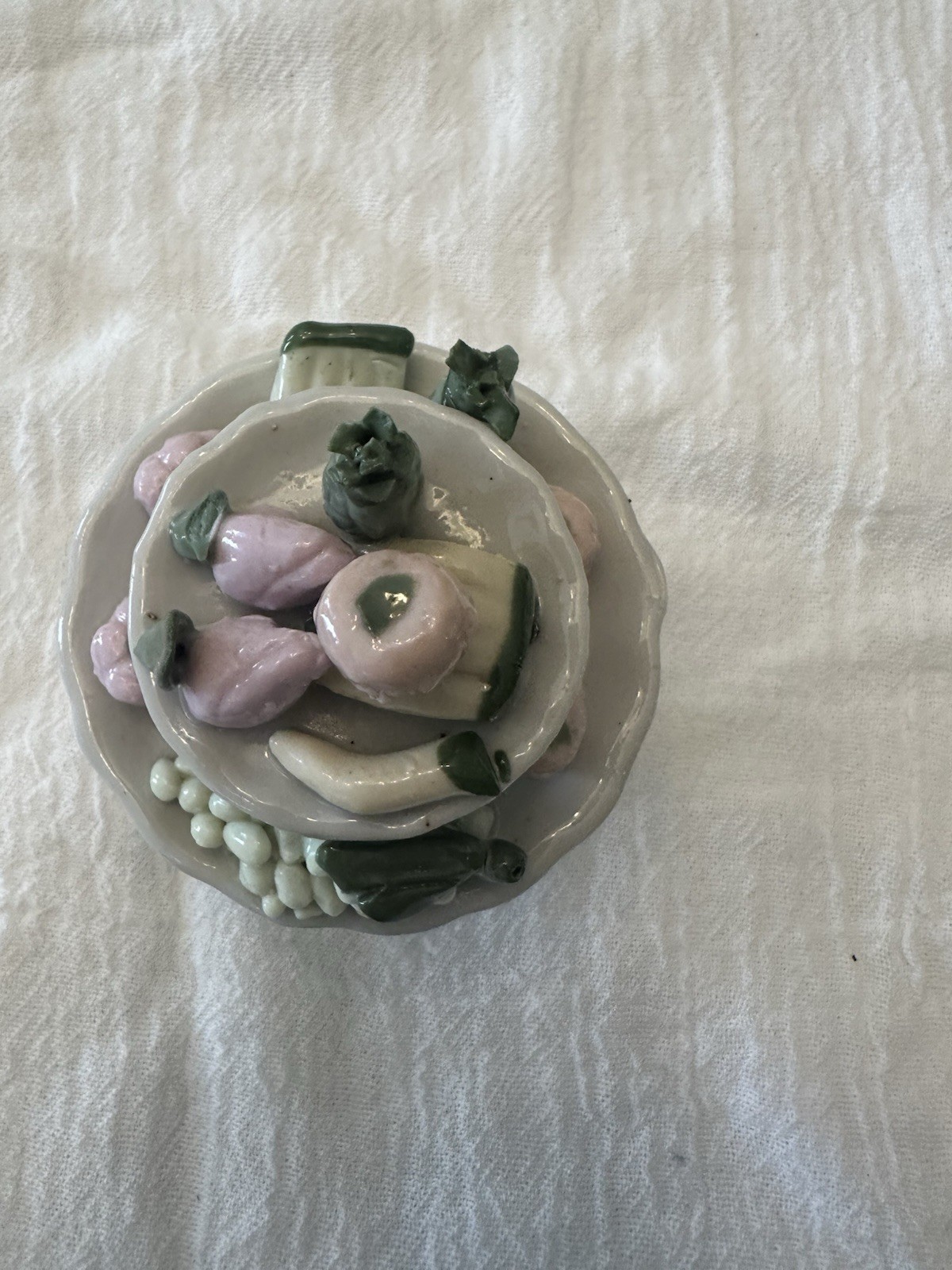 Vintage Ceramic Tiered Fruit Platter Decorative Piece Japan Mid 20th Century