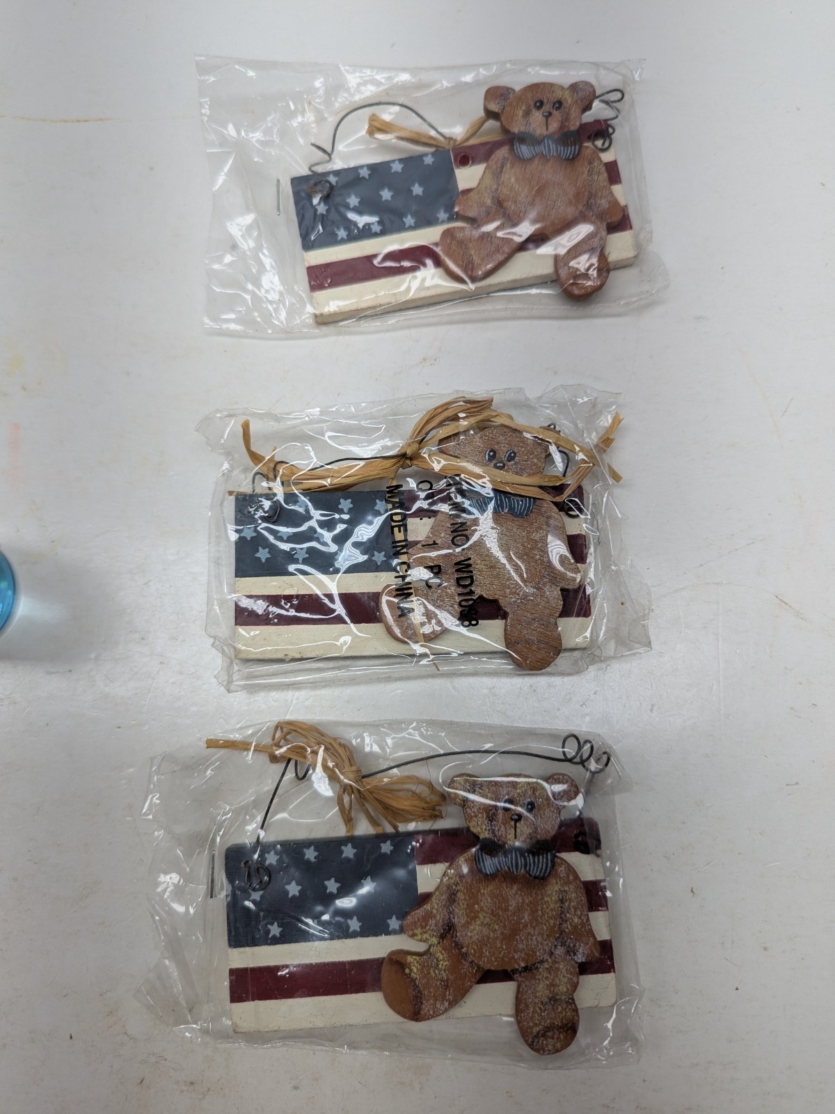 LOT OF 3 Patriotic US Flag Boyd Bears Wall Mount Primitive Country Metal Wood