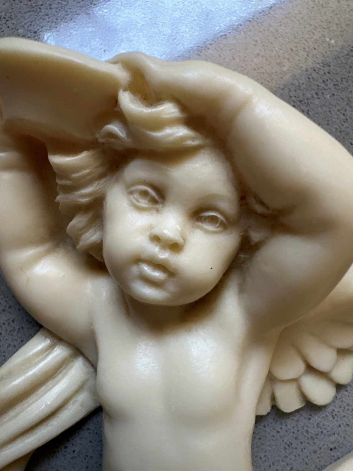 2 Vintage Cherub Ivory Resin Wall Plaques
